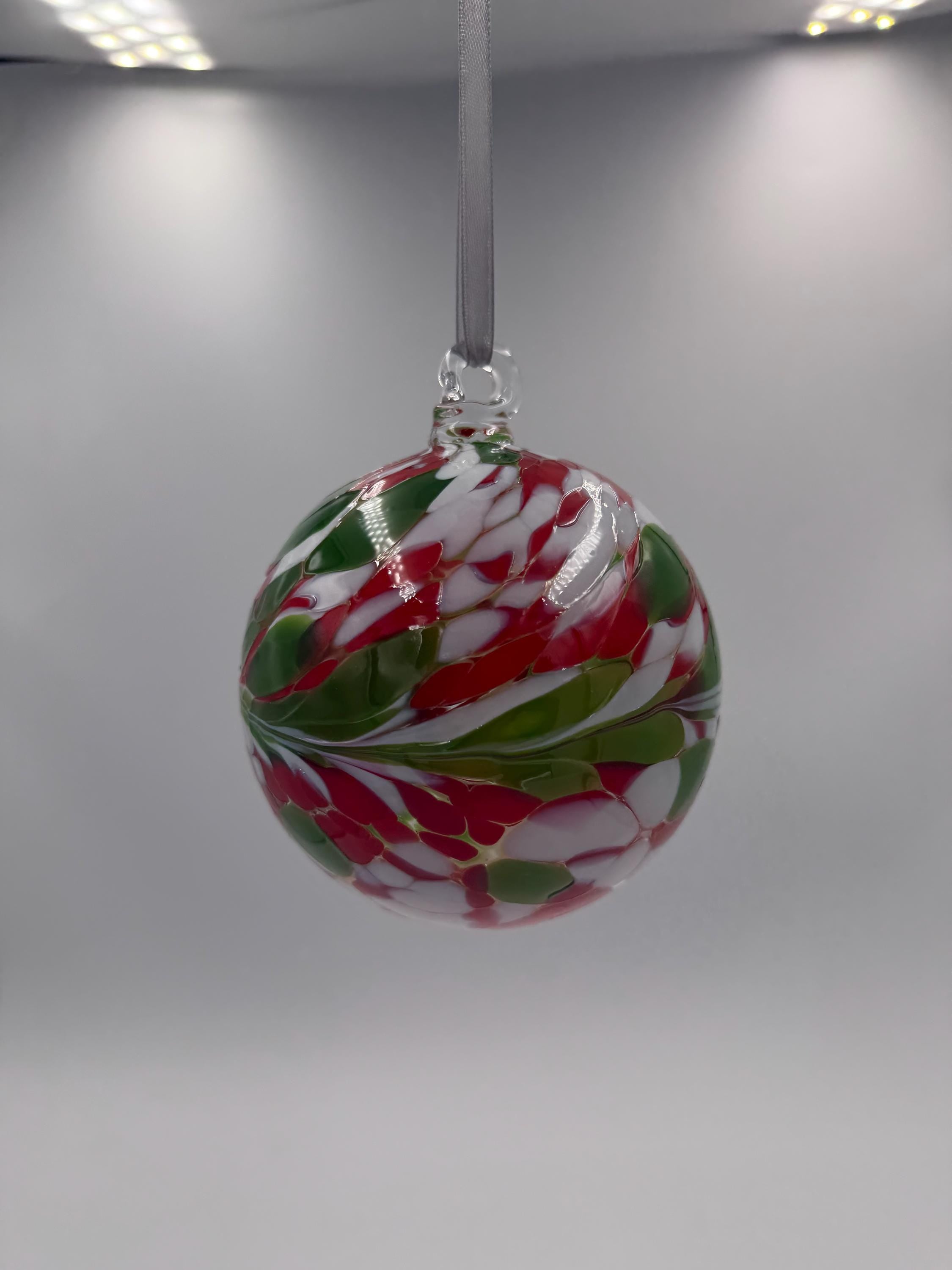 10cm Red Green Glass Hanging Ball - Hand Blown Glass Ornament - Home Decor