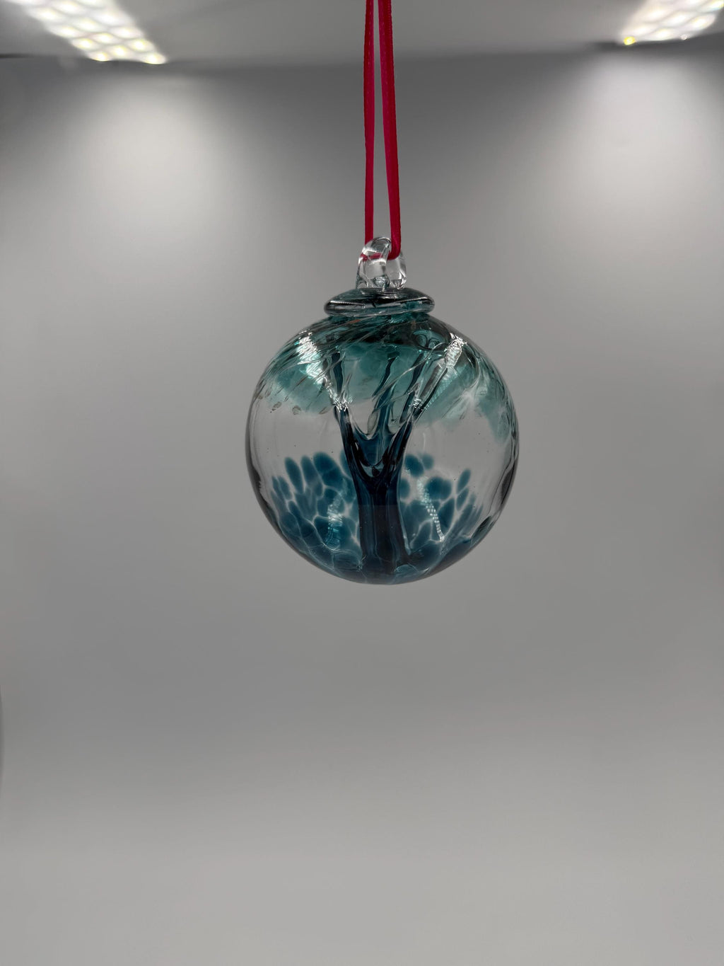 8cm Hand-Blown Witch Ball – Teal Blue Branching Glass Ornament
