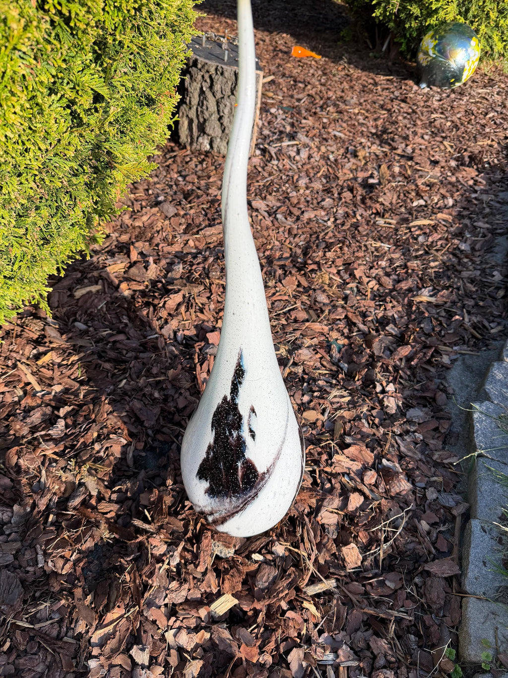 60cm Black White Glass Garden Flame - Hand Blown Garden Art - Outdoor Decor
