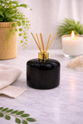 Handblown Glossy Black Art Glass Reed Diffuser Bottle - Gold Collar