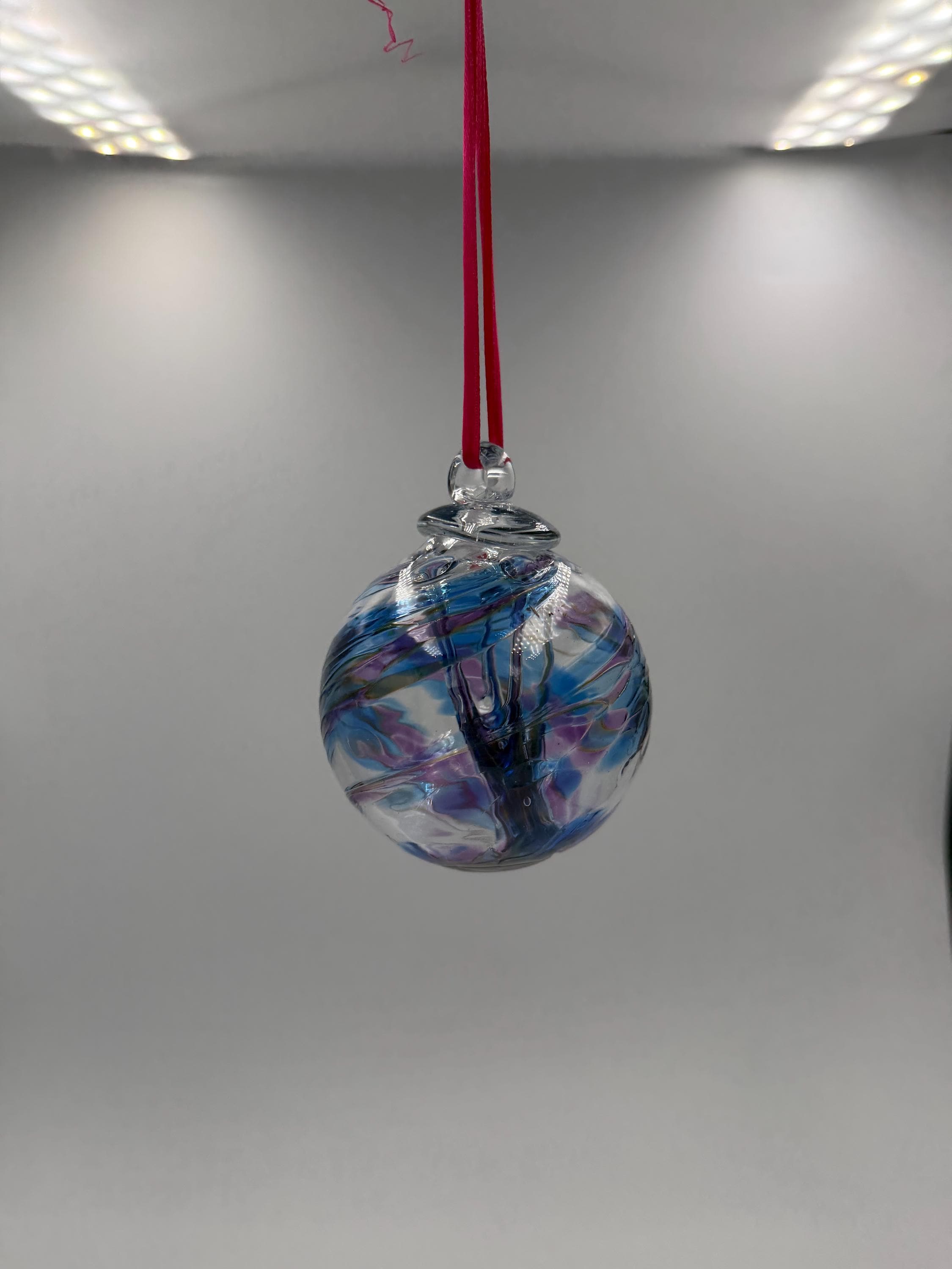 8cm Hand-Blown Witch Ball – Iridescent Blue Purple Swirl Glass Ornament