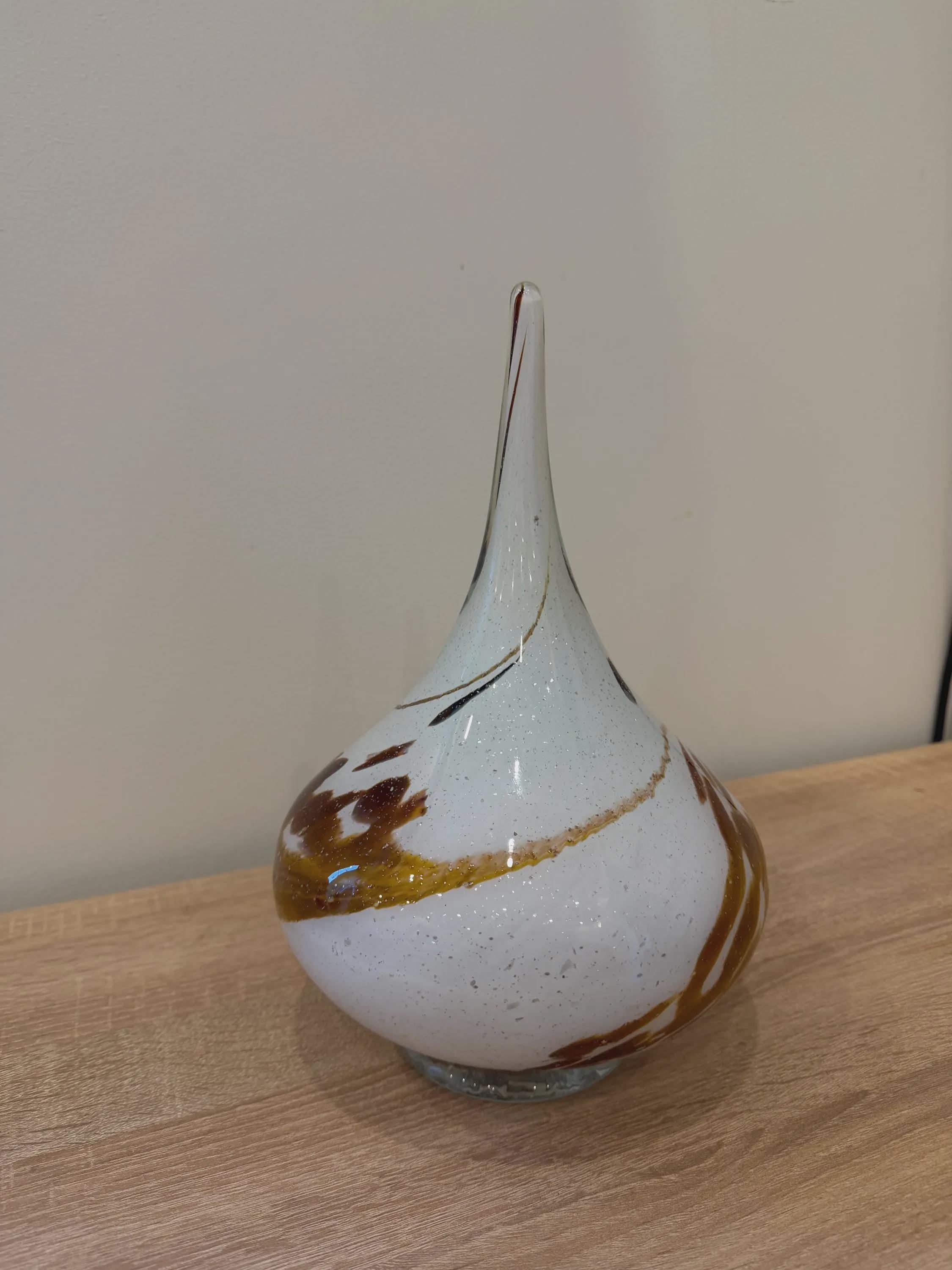 Hand-Blown Glass Teardrop Lamp – White, Brown, Gold Speckled LED Night Light