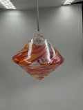 15cm Hand-Blown Red Orange Swirl Glass Diamond Ornament – Hanging Decor