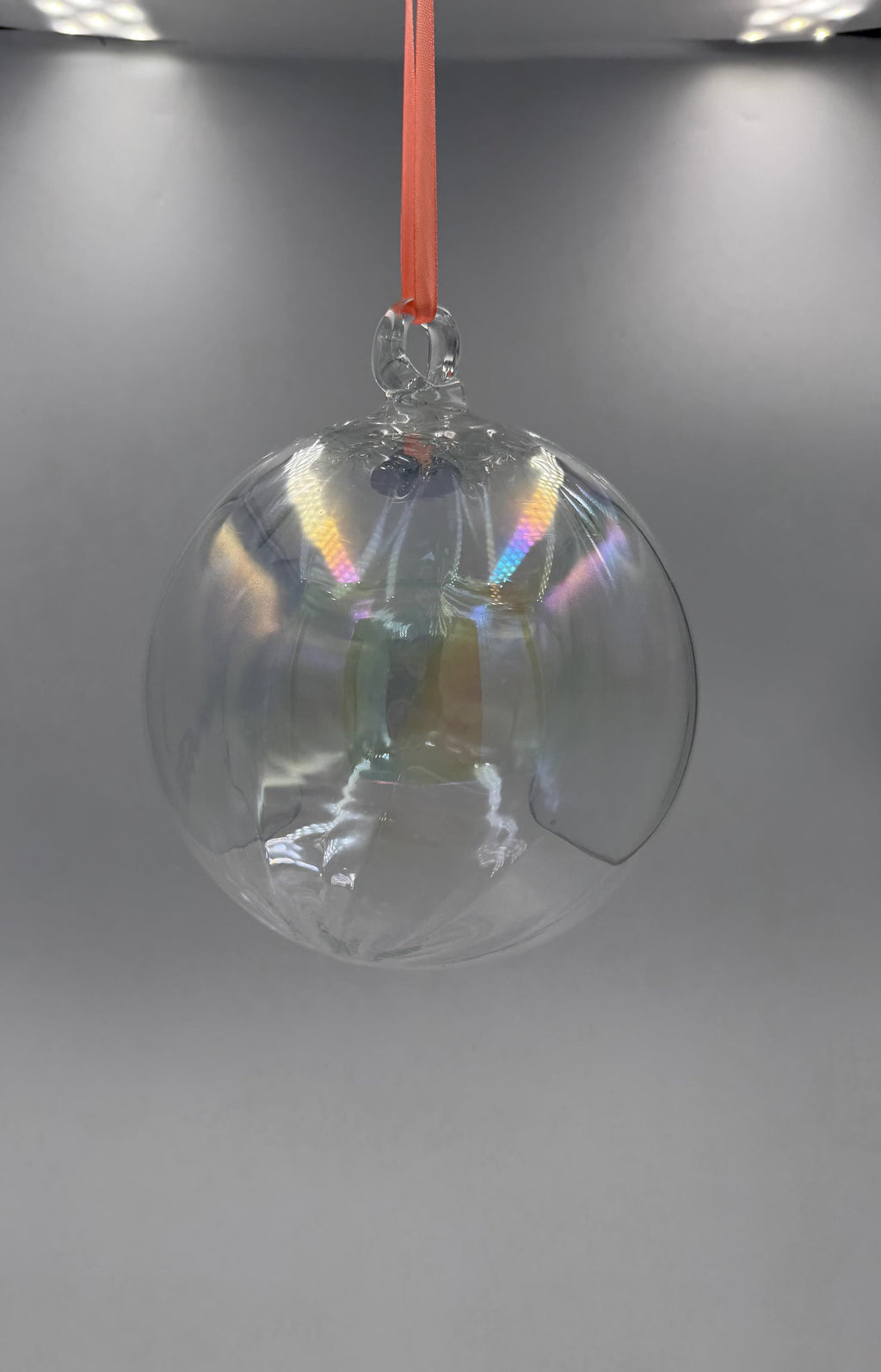 15cm Hand-Blown Iridescent Clear Glass Ornament – Optical Art Glass Sphere – Hanging Suncatcher Decor Gift