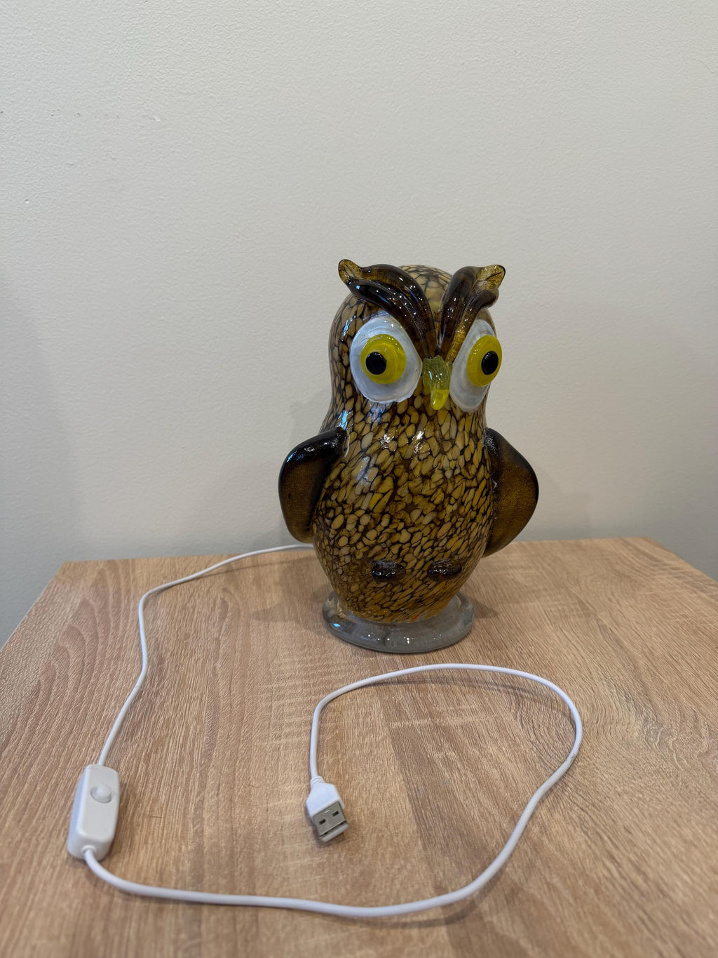 Hand Blown Glass Owl Lamp – Artisan Night Light, Cozy Home Decor (USB Powered)