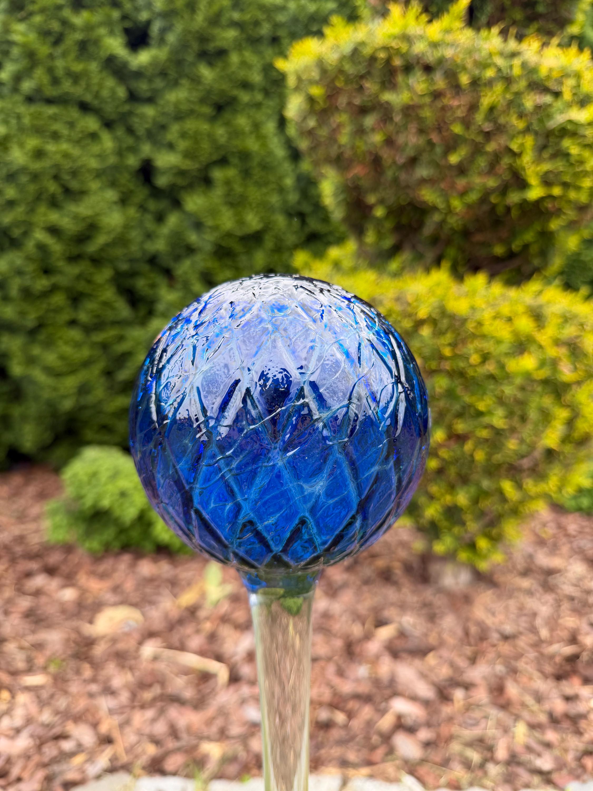 Blue Glass Garden Ball on Stake – Cobalt Gazing Ball – Hand Blown Yard Ornament 70cm