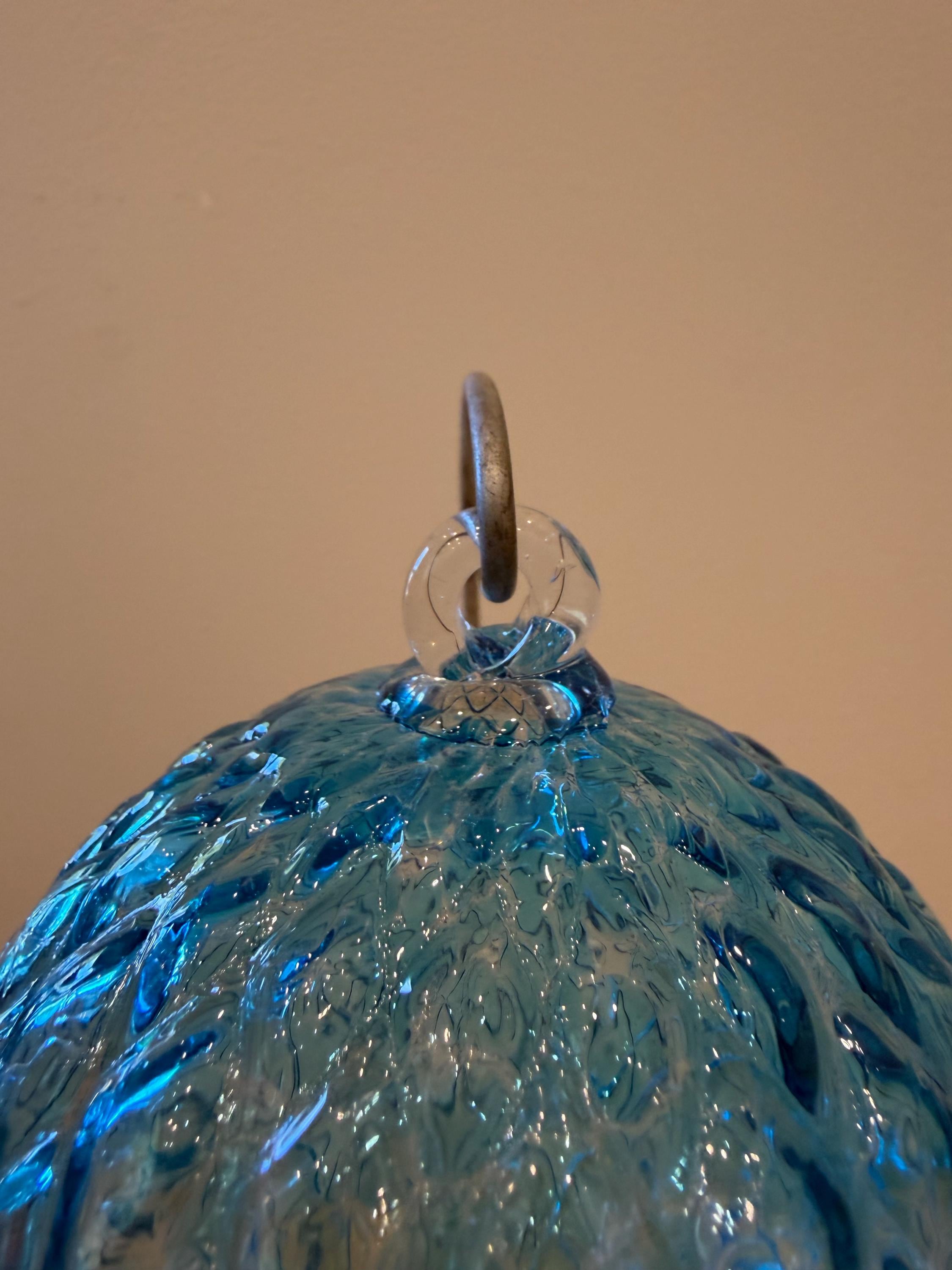 Hand-Blown Blue Crackle Glass Ornament – 10cm Decorative Art Ball – Window Garden Decor