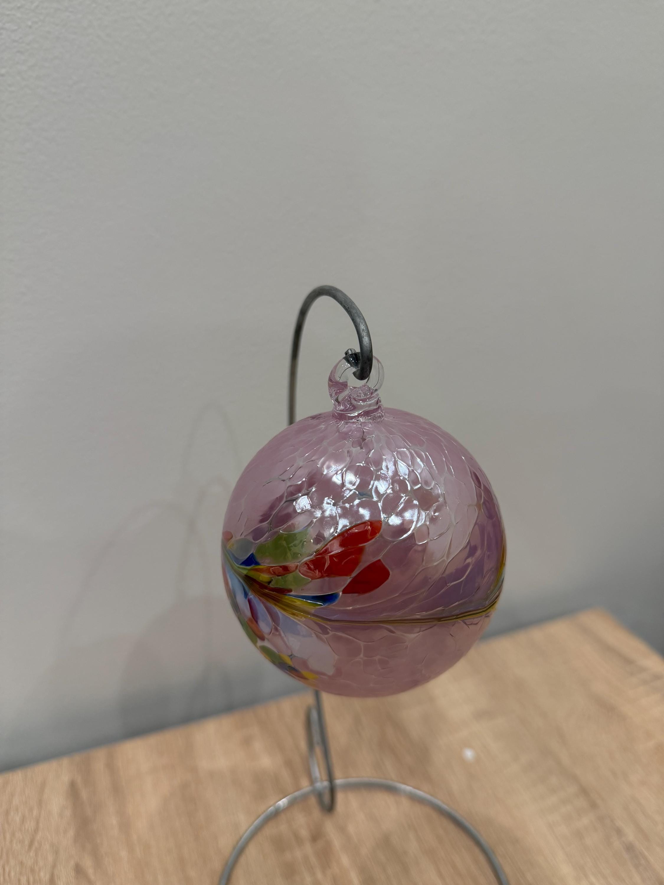 Handcrafted Pink Art Glass Sphere | Floral Mosaic Bauble Suncatcher, 8cm