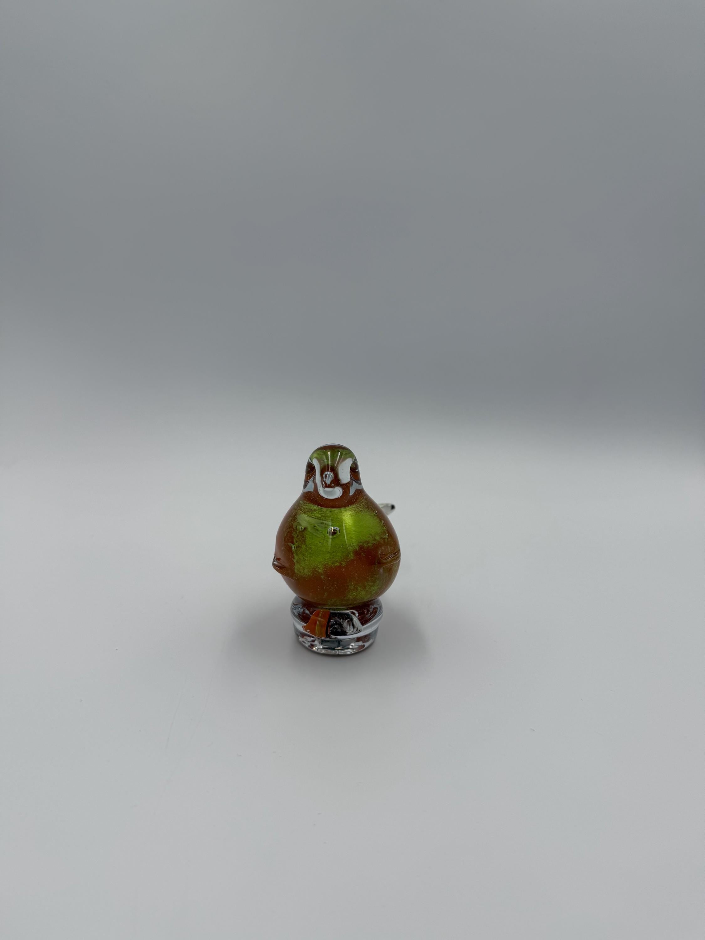 Hand-Blown Glass Bird Figurine – Green Brown Clear Sculpture 6cm