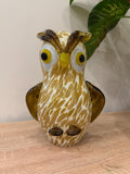 Handmade Art Glass Owl Sculpture – Spotted Yellow Brown Bird, 25cm Home Decor