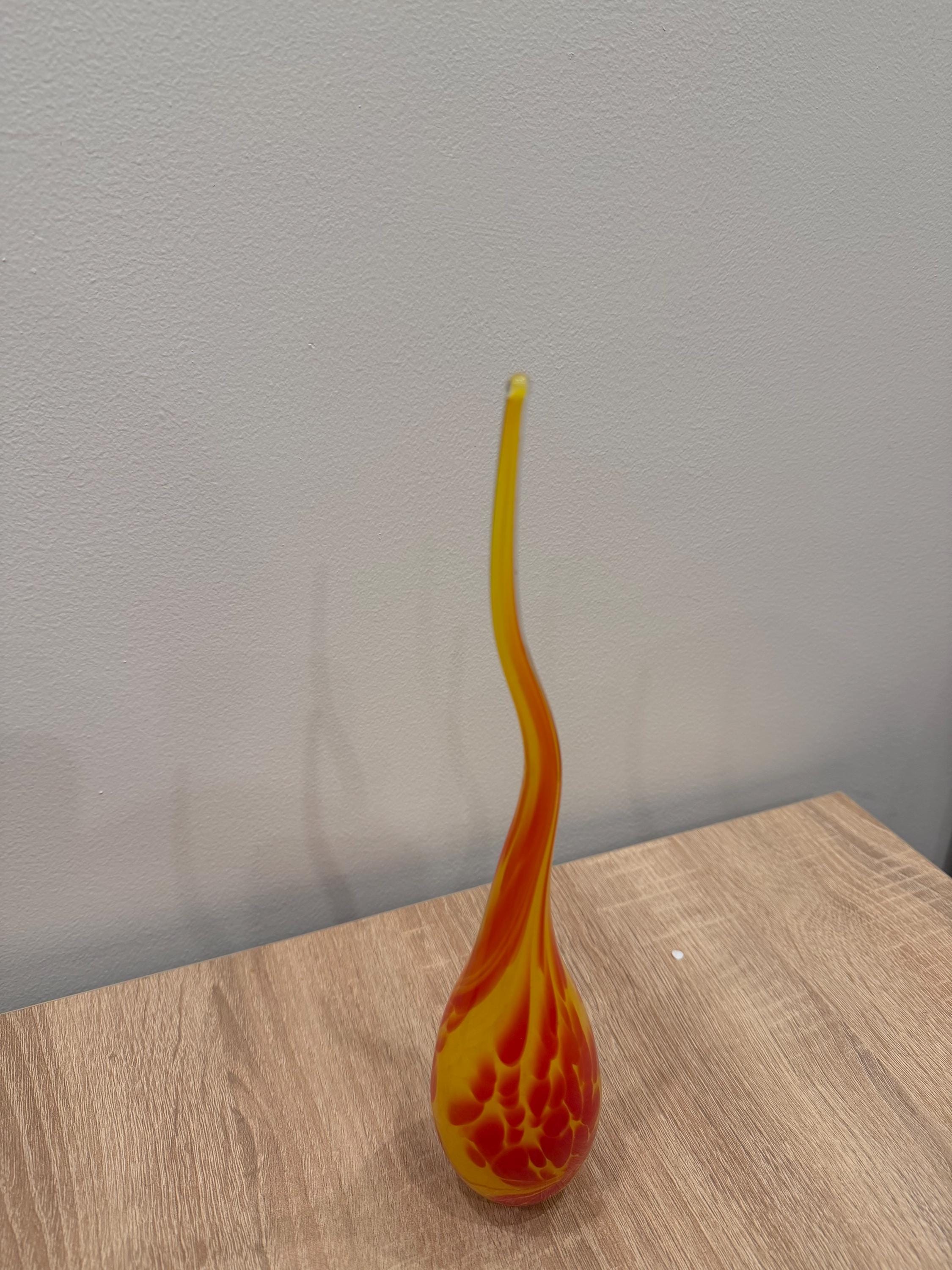 Handblown Glass Flame Sculpture | Yellow Red Blue Orange Swirls, Modern Home Decor