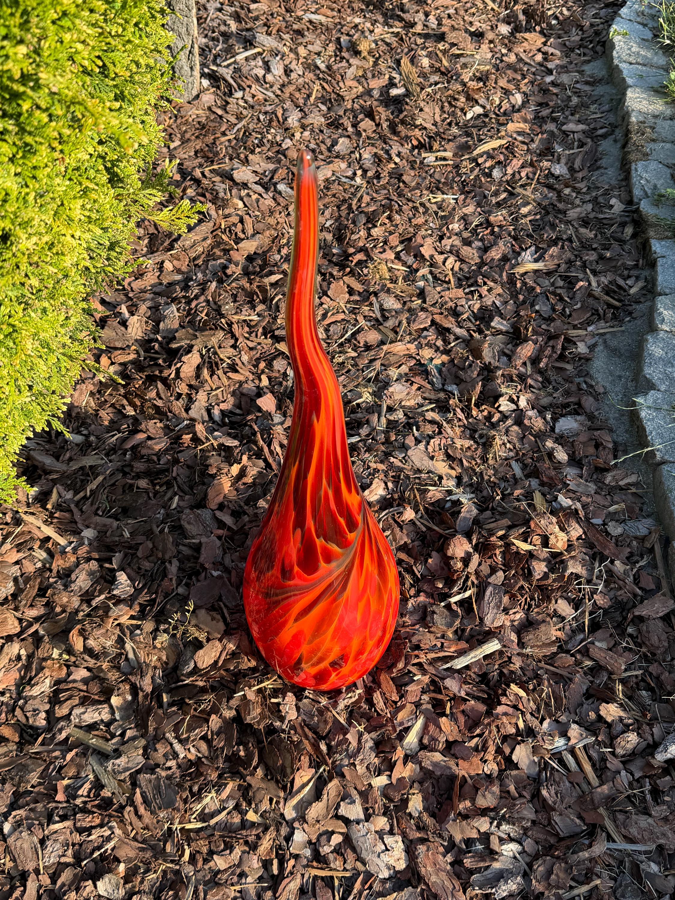 60cm Red Glass Garden Flame - Hand Blown Garden Art - Outdoor Decor
