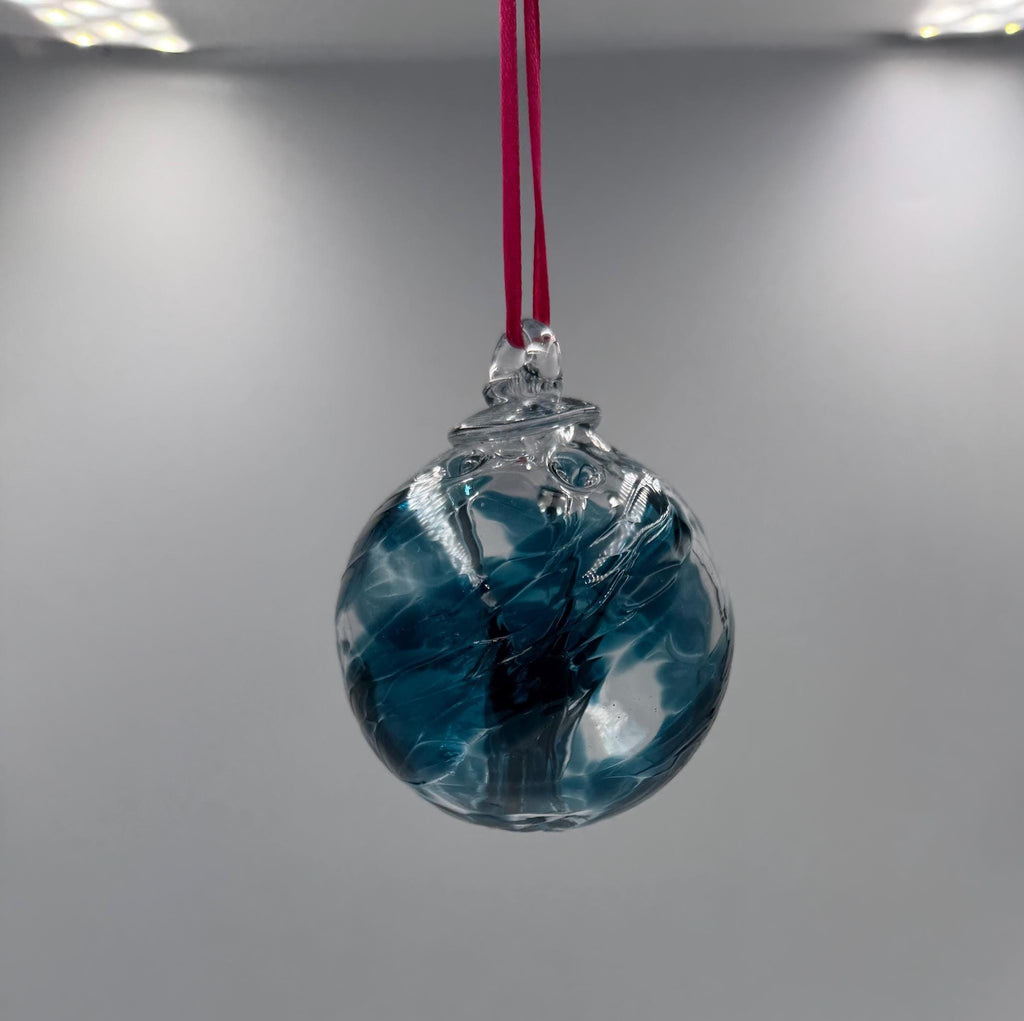 8cm Hand-Blown Witch Ball – Deep Blue Branching Glass Ornament