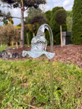 50cm Hand-Blown Iridescent Clear Glass Flower Garden Stake – 12cm Transparent Crackle Flower