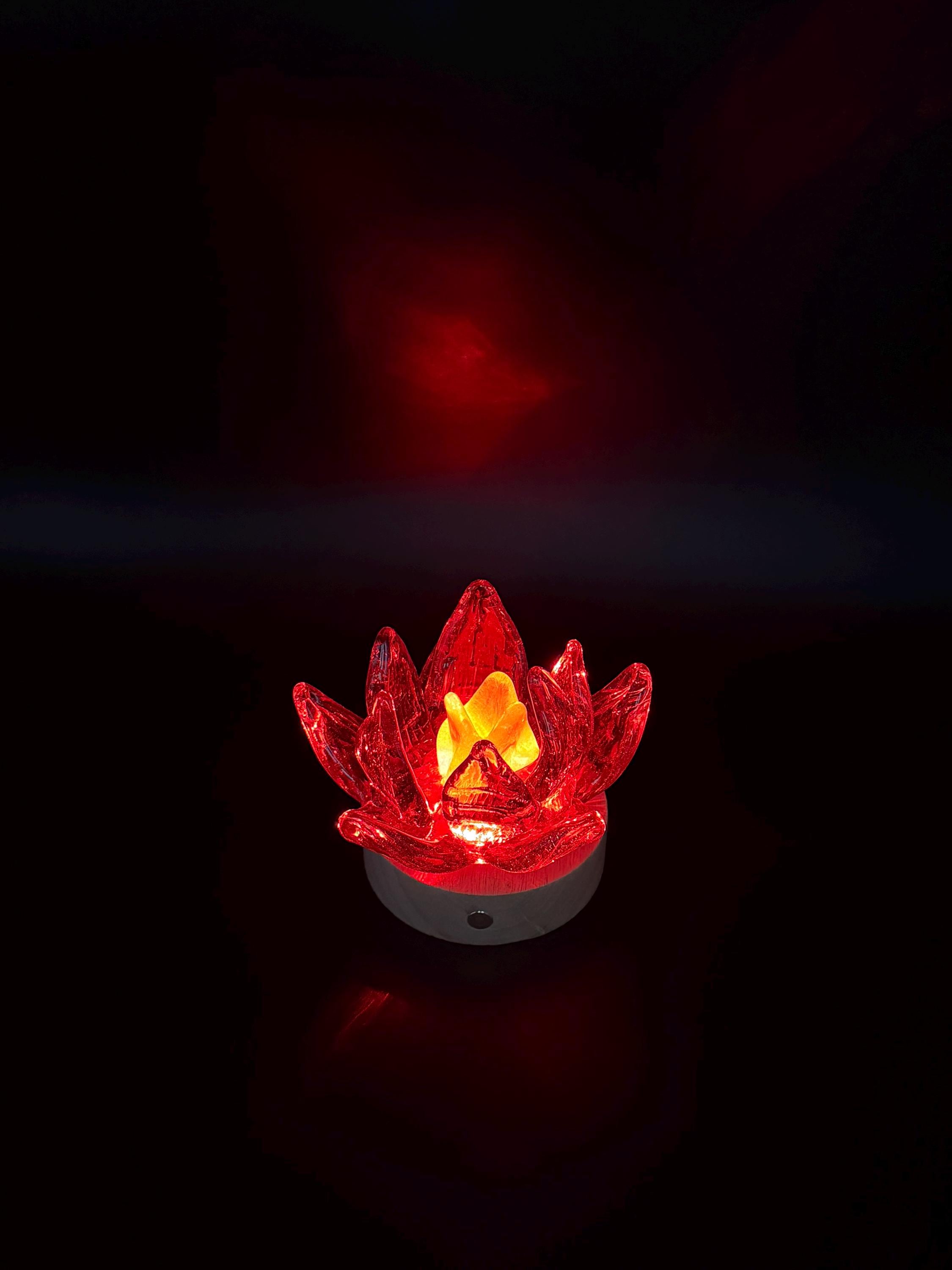 Hand Blown Glass Flower Night Light – Touch Lamp with Wooden Base (12cm)
