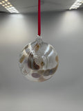 10cm Hand-Blown Clear Glass Ornament – Brown Beige Iridescent Swirl Hanging Sphere