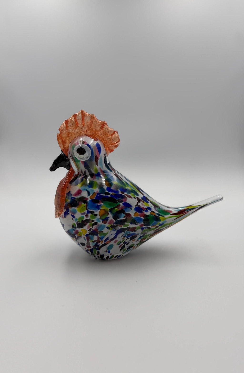 20cm Hand-Blown Colorful Confetti Glass Rooster Sculpture – 12cm Tall Decorative Cock Figurine