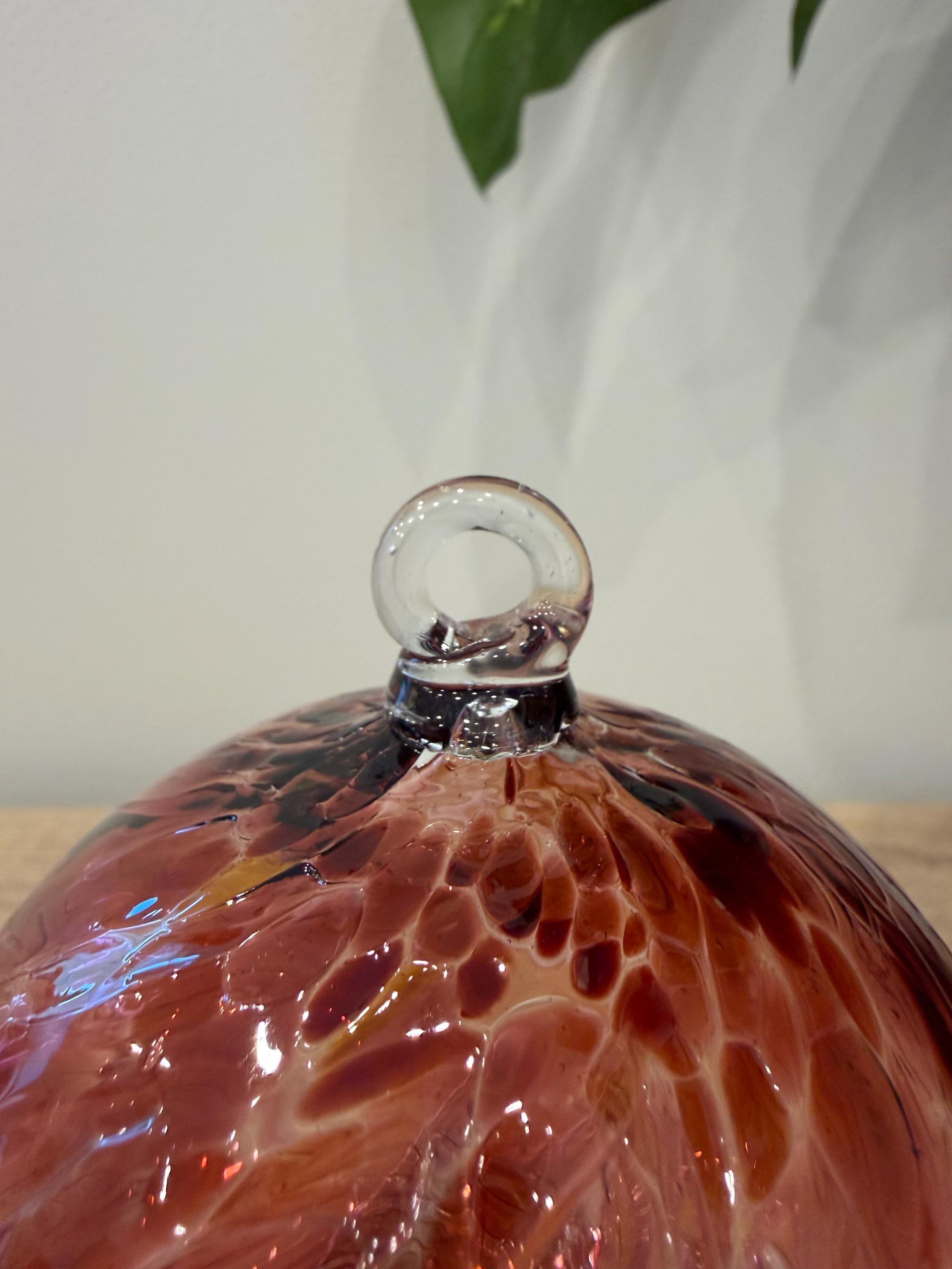 10cm Hand-Blown Red Pink Swirl Glass Ornament – Hanging Ball