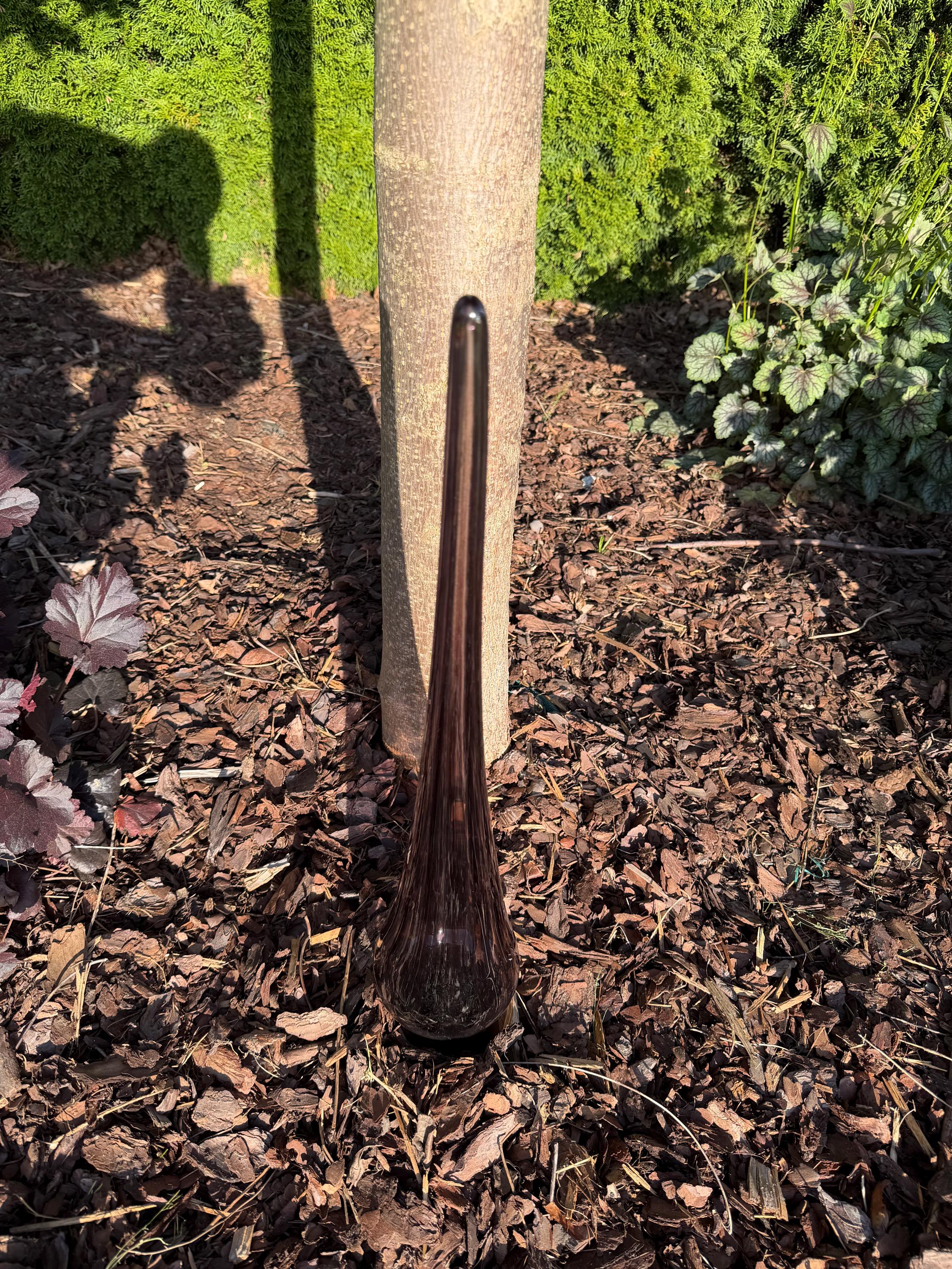 50cm Hand-Blown Smoky Amber Glass Spire Garden Stake – Elegant Teardrop Spike