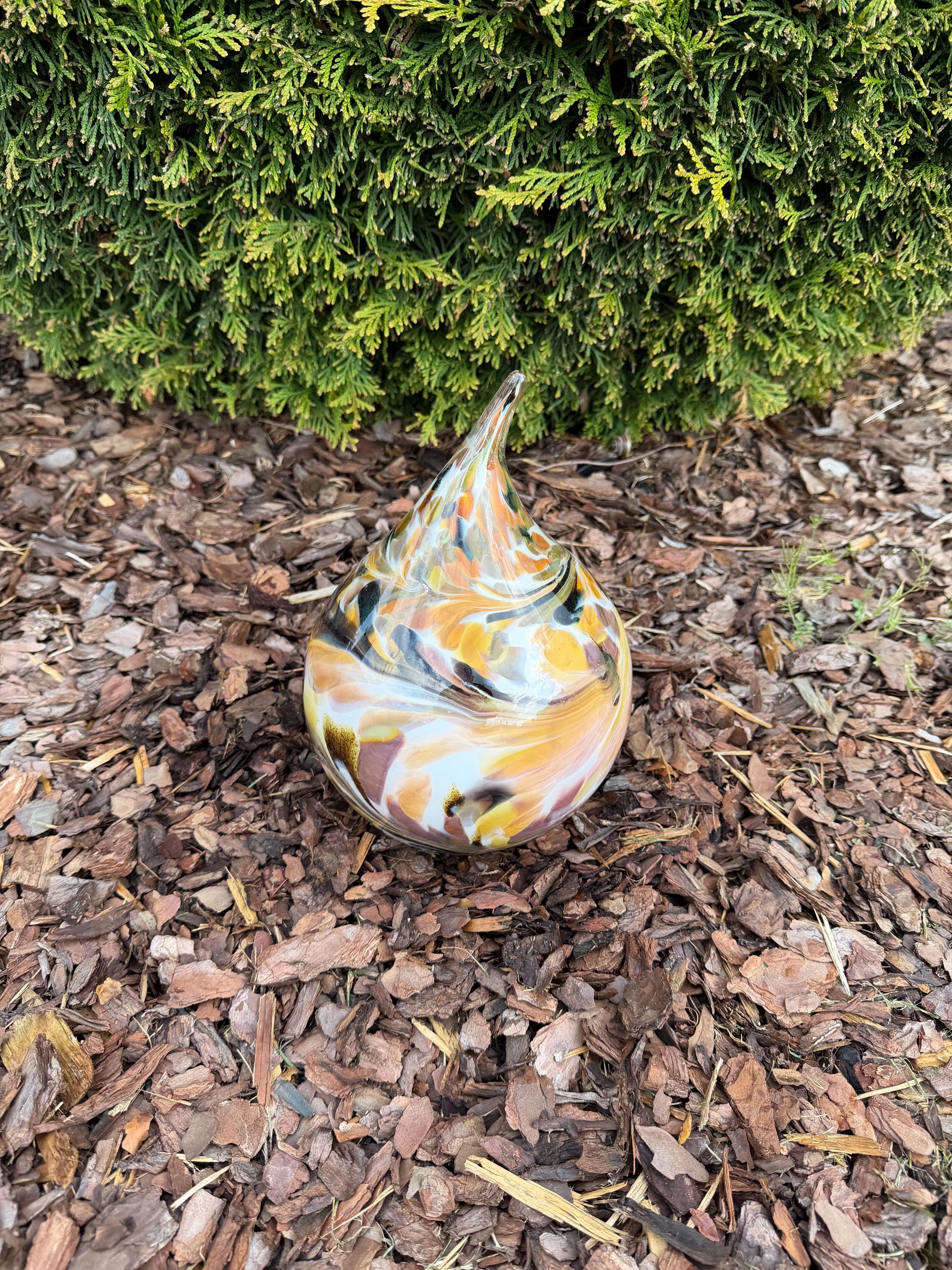 15cm Hand-Blown Glass Teardrop – Multicolor Yellow Black Swirl Sculpture