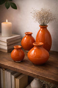 Handblown Art Glass Bud Vases – Orange Minimalist Set of 4