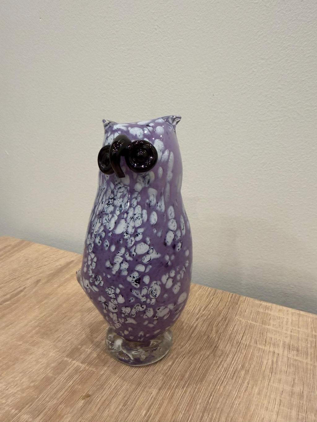 Hand-Blown Glass Owl Figurine – Purple White Speckled Art Sculpture