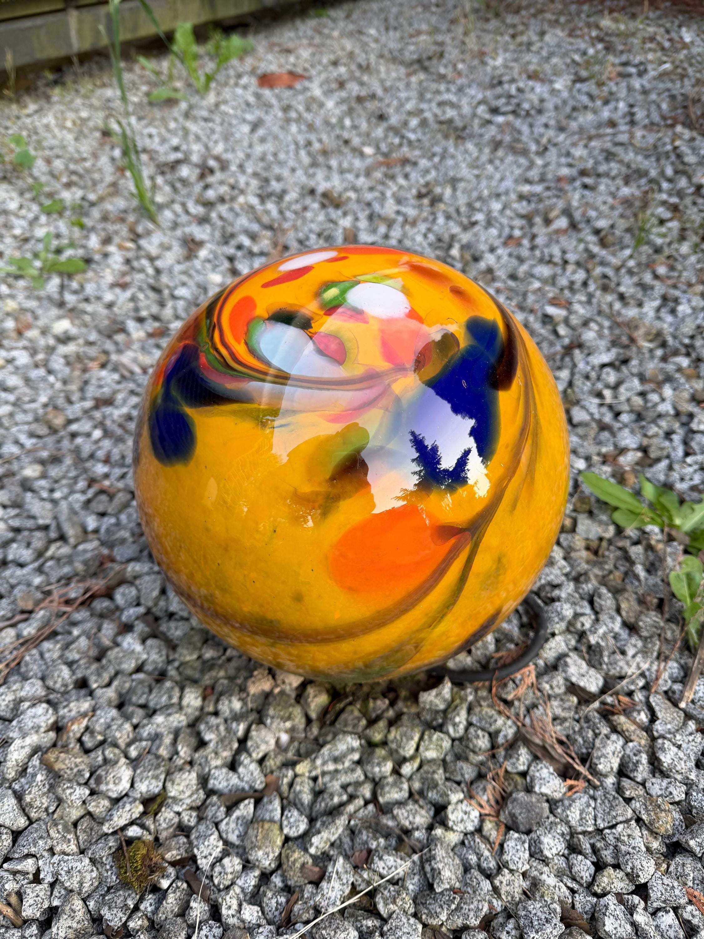30cm Hand-Blown Yellow Multi-Colored Glass Garden Ball – Decorative Art Glass