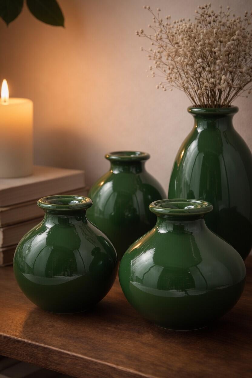 Handblown Art Glass Bud Vases – Moss Green Minimalist Set of 4