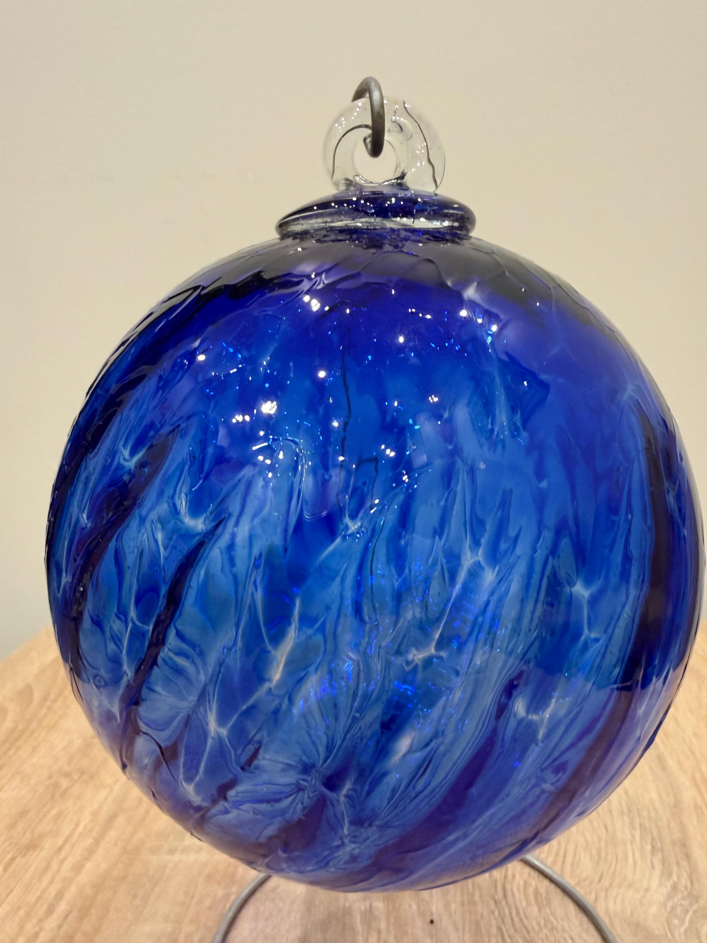 Hand Blown Blue Glass Ball Ornament 15cm  – 15cm Suncatcher Decor, Artistic Sphere