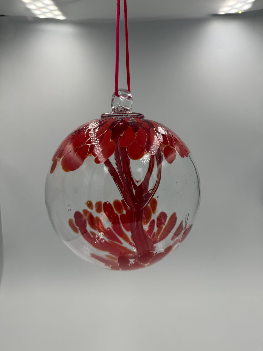 15cm Hand-Blown Witch Ball – Red Magenta Tree Branching Glass Ornament
