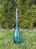 Hand Blown Teal Glass Garden Flame, 60cm Tall, Modern Art Stake Ornament