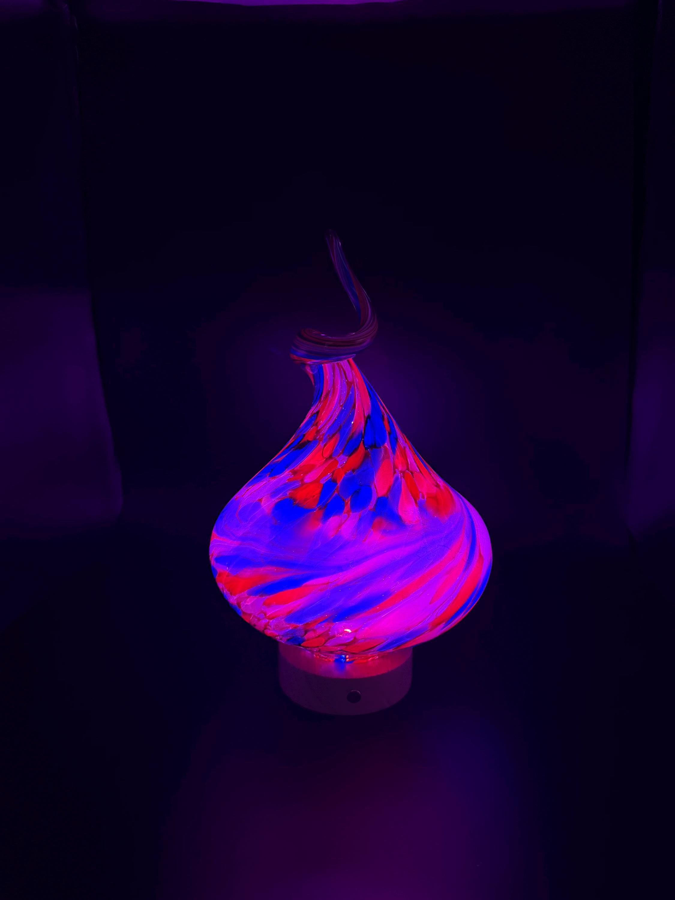Hand-Blown Glass Swirl Lamp – Blue Yellow Artistic Accent Light (Battery Operated)