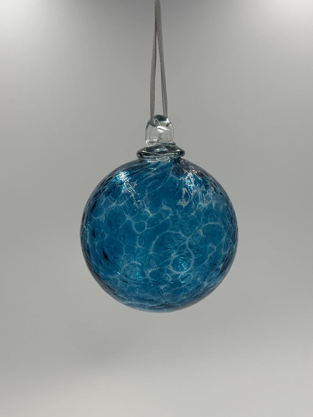 10cm Hand-Blown Aqua Blue Glass Ornament Ball – Textured Hanging Art Glass Sphere