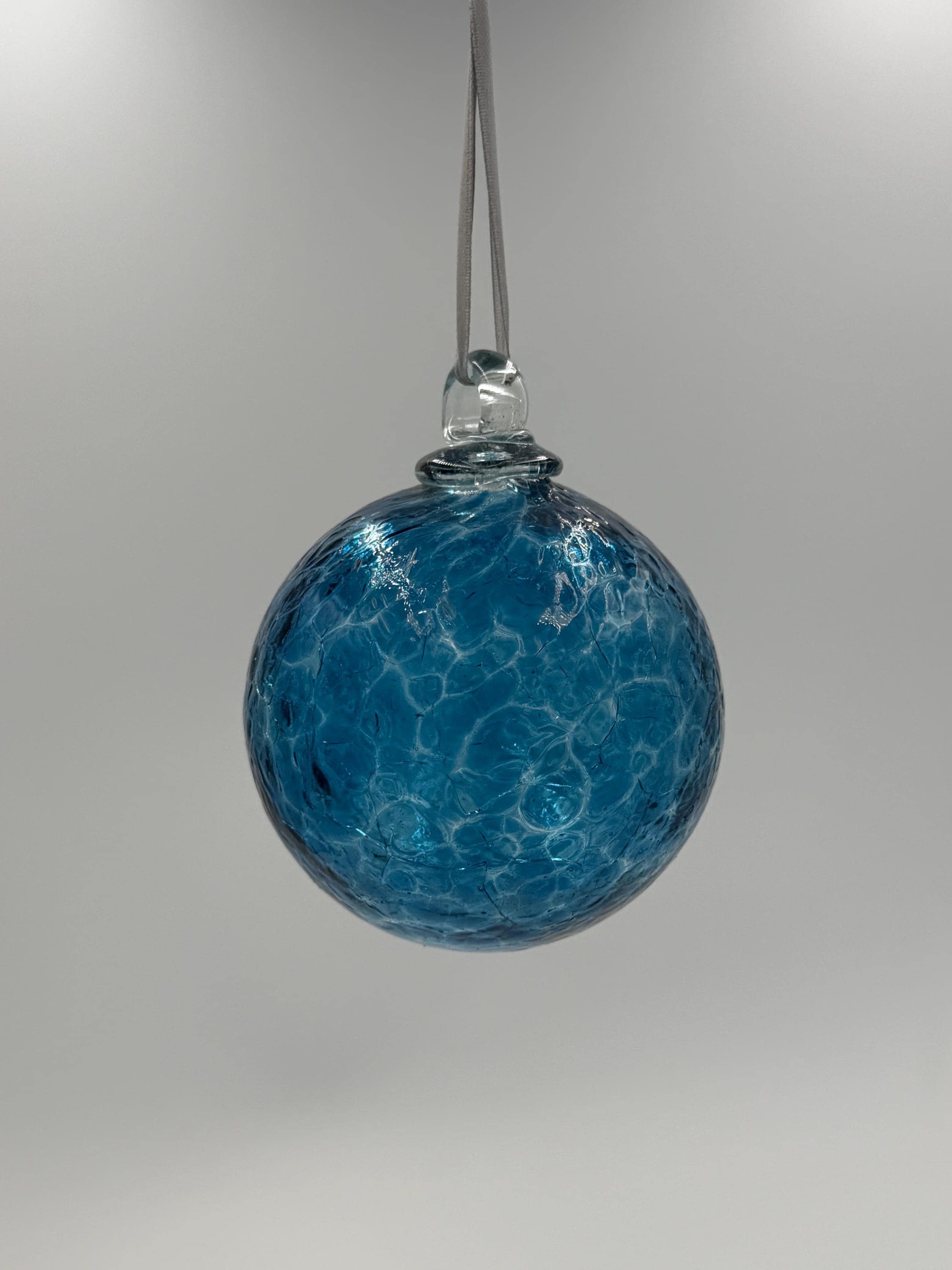 10cm Hand-Blown Aqua Blue Glass Ornament Ball – Textured Hanging Art Glass Sphere