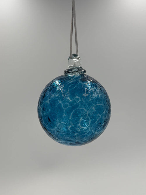 10cm Hand-Blown Aqua Blue Glass Ornament Ball – Textured Hanging Art Glass Sphere