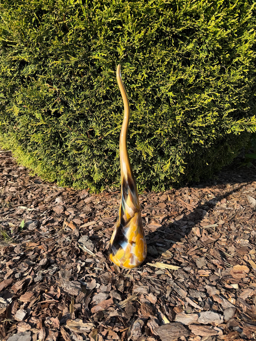 50cm Hand-Blown Amber Swirl Glass Flame Sculpture – Yellow Brown Flame Art Object