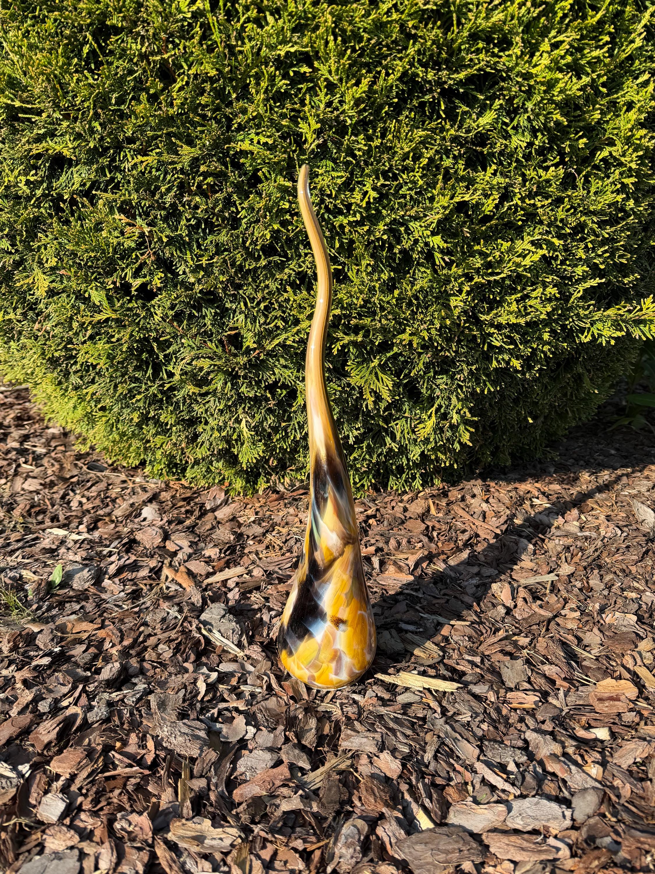 50cm Hand-Blown Amber Swirl Glass Flame Sculpture – Yellow Brown Flame Art Object
