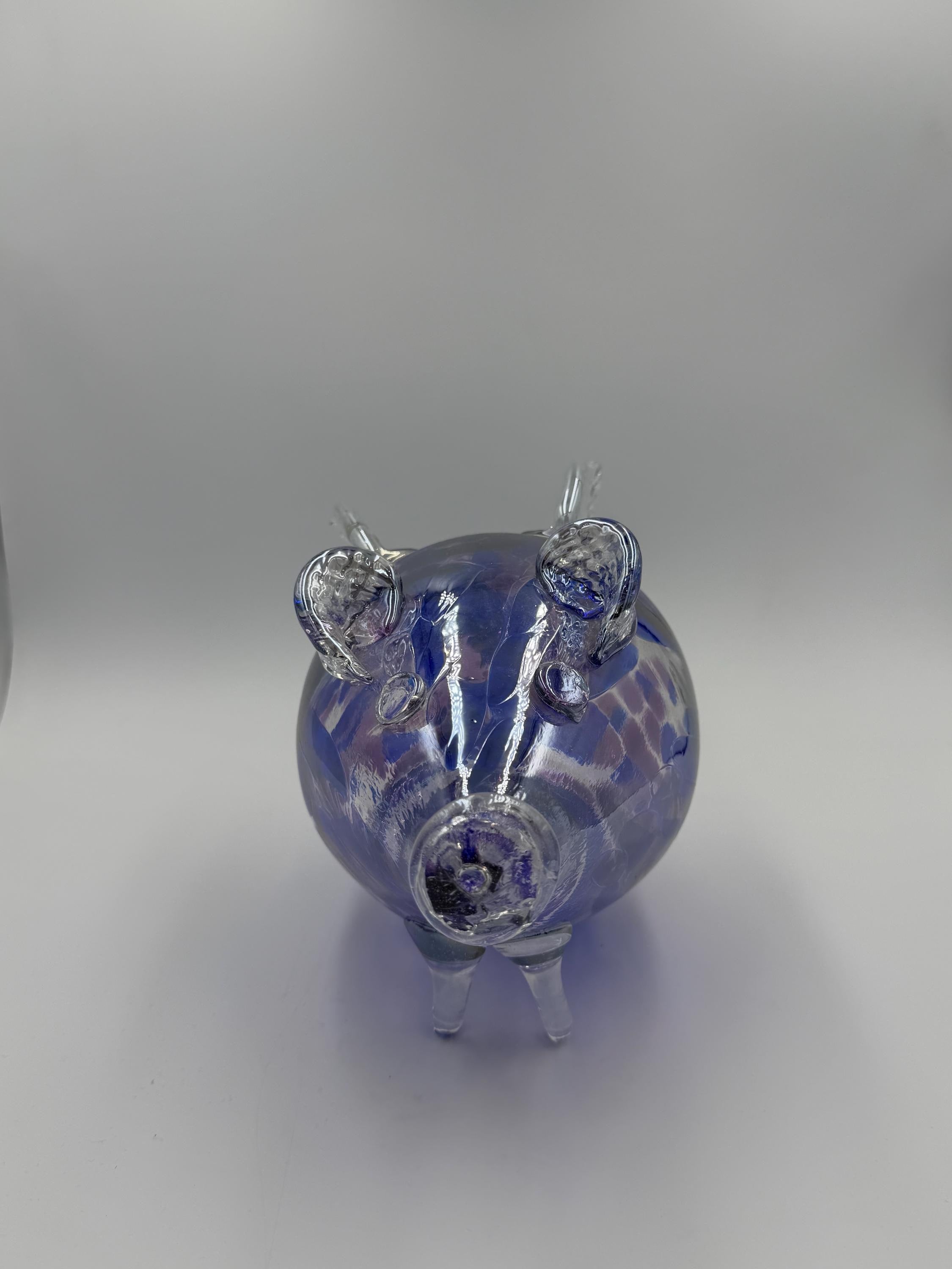 30cm Hand-Blown Flying Pig Glass Sculpture – Blue Purple Iridescent Crackle Art Piece
