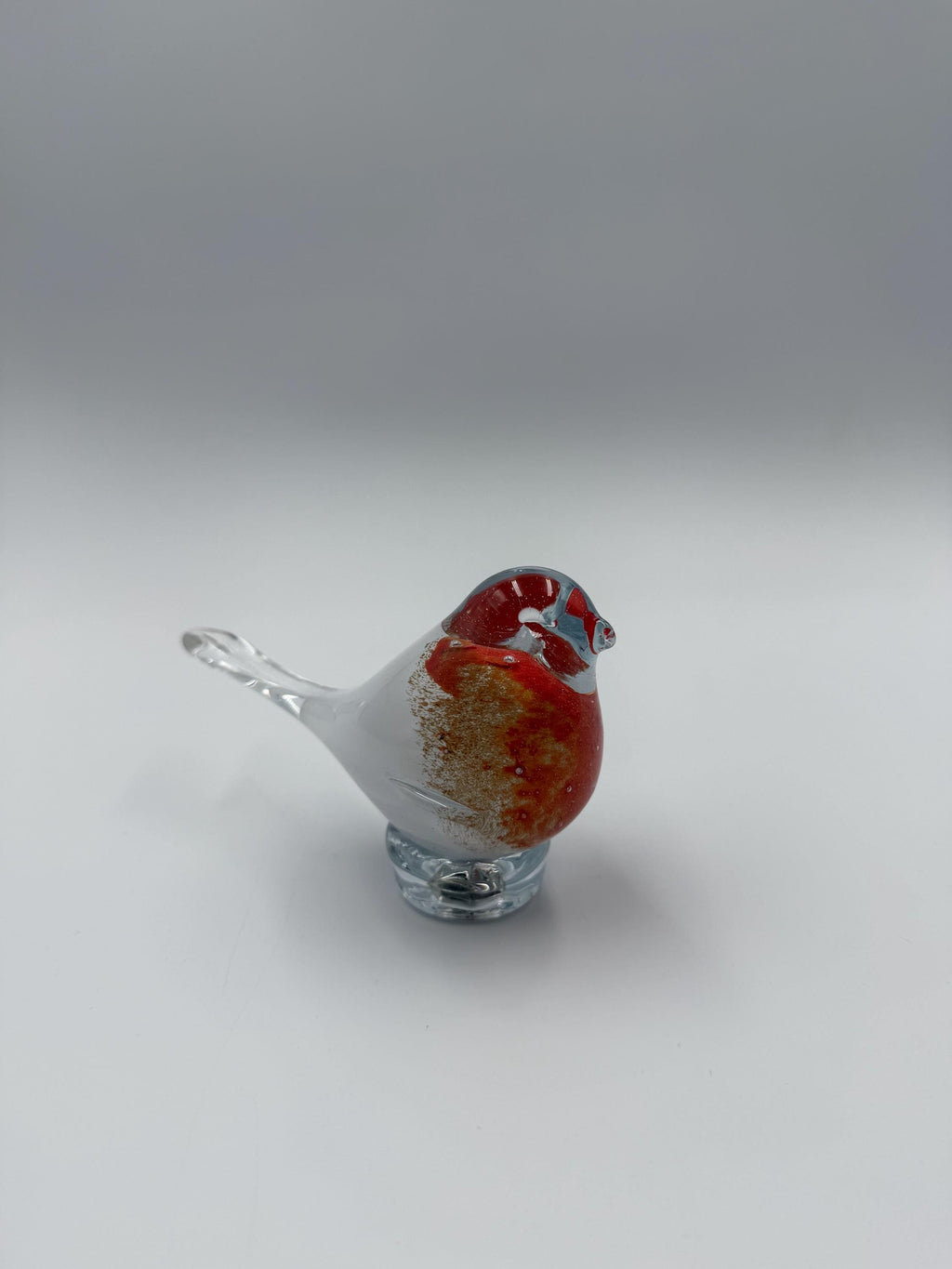 6cm Hand-Blown Red Silver Glass Bird Figurine – Small Clear Tail Bird Sculpture