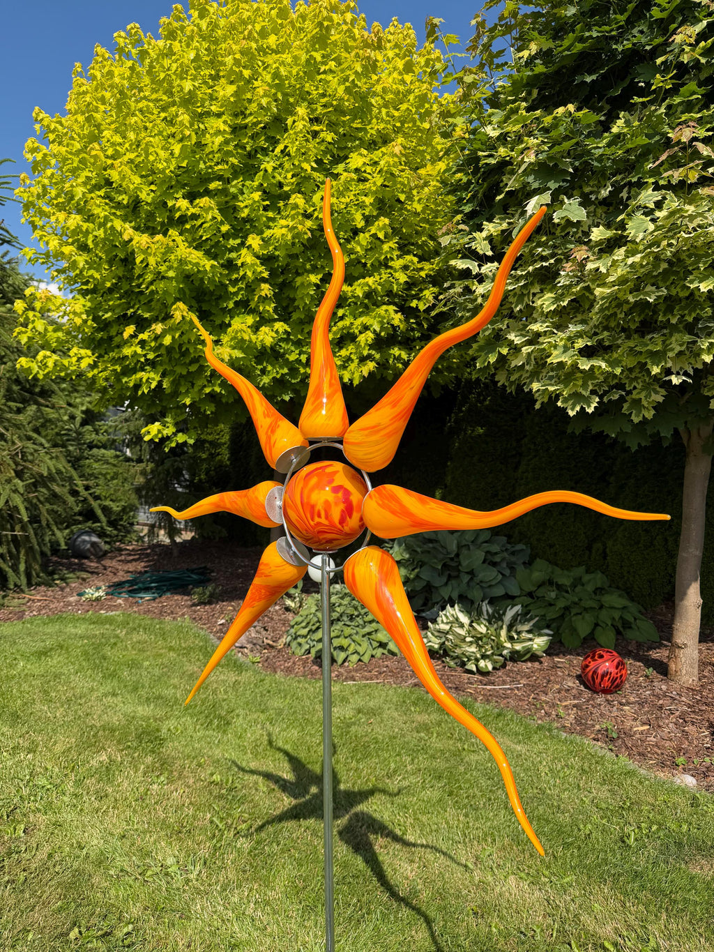 190cm Glass Sun Garden Stake - Hand Blown Sun Sculpture - Outdoor Yard Art