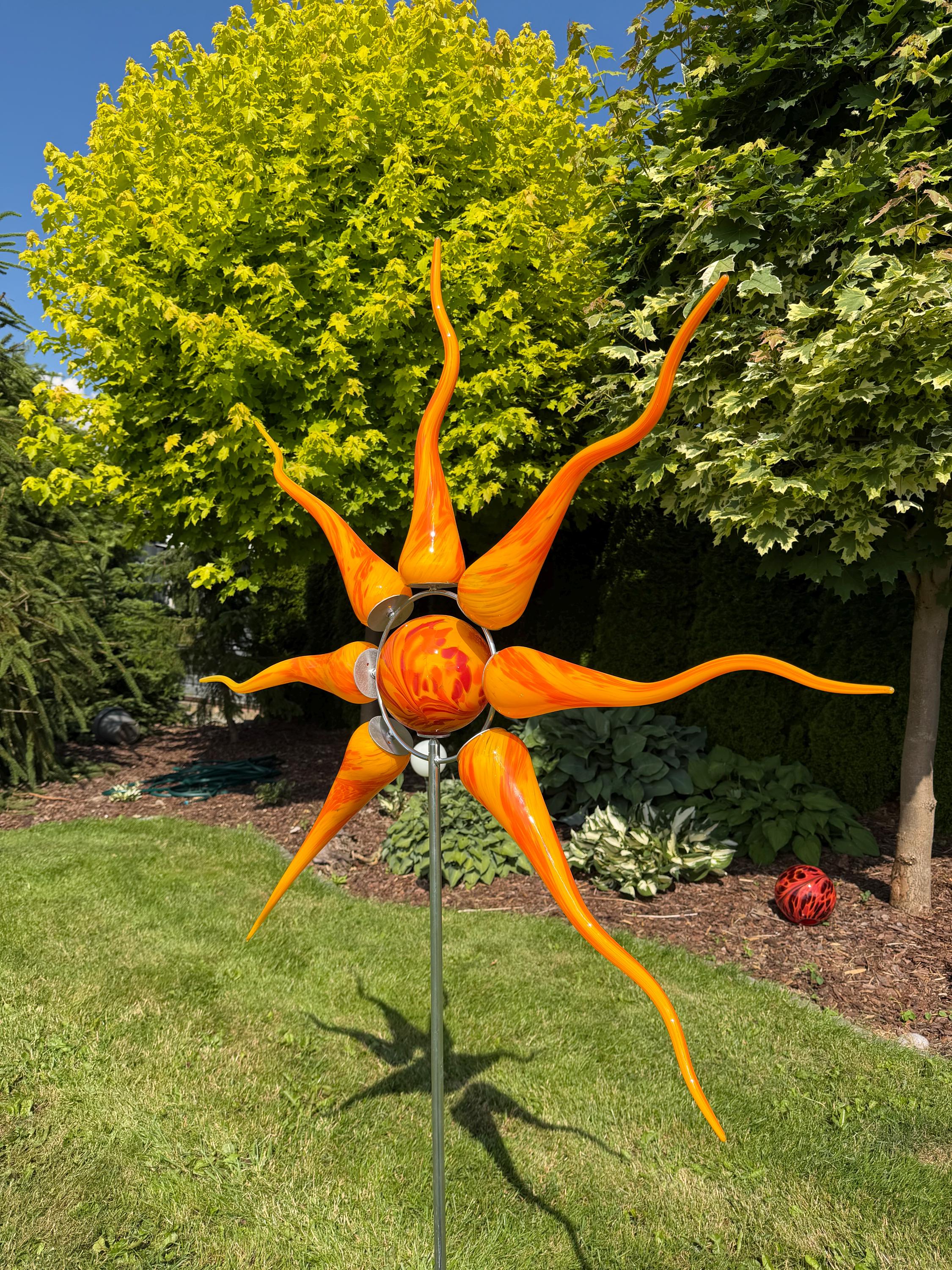 190cm Glass Sun Garden Stake - Hand Blown Sun Sculpture - Outdoor Yard Art