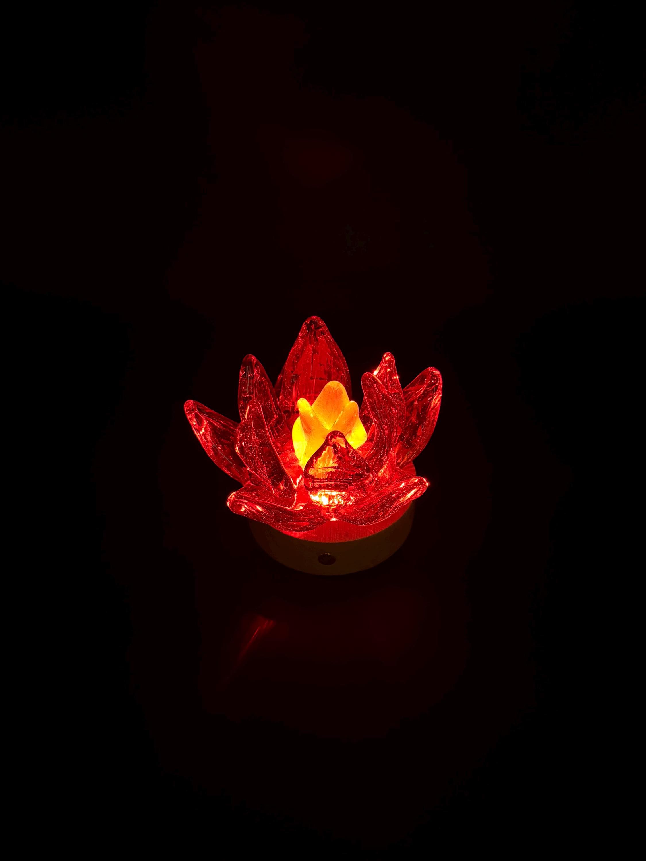 Hand Blown Glass Flower Night Light – Touch Lamp with Wooden Base (12cm)