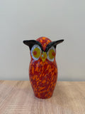 15cm Hand-Blown Red Orange Glass Owl Figurine – Colorful Art Glass Sculpture