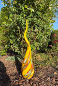 60cm Hand-Blown Multicolor Swirl Glass Flame Spire – Yellow Garden Stake