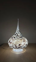 Hand-Blown Glass Teardrop Lamp 25cm – Blue Black White Swirl LED Night Light (USB Powered)