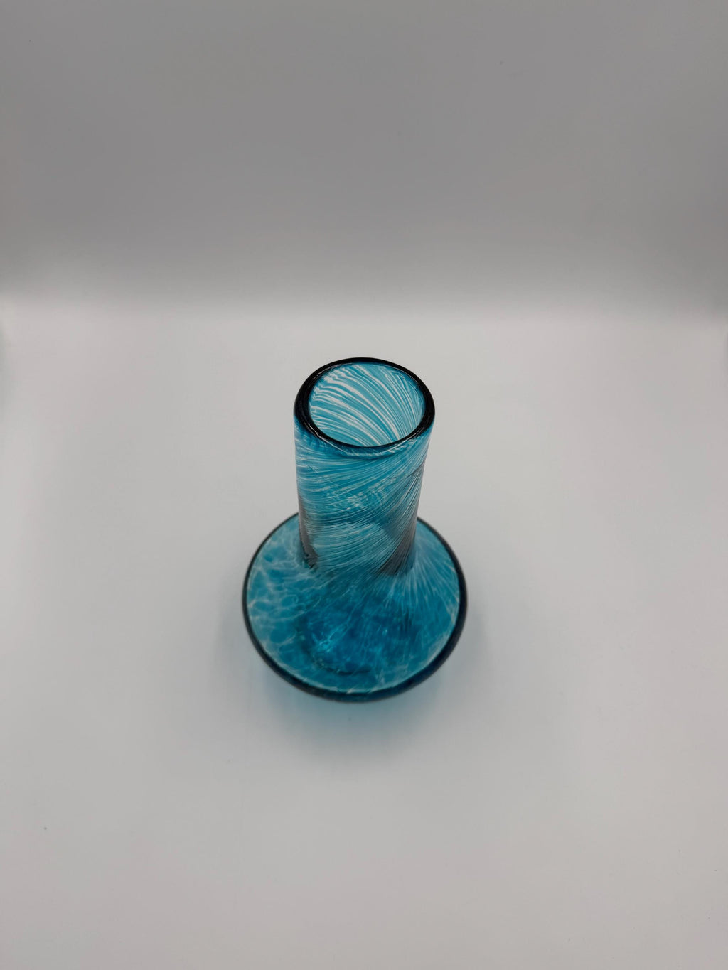 20cm Hand-Blown Turquoise Swirl Glass Vase – Aqua Blue Bud Vase