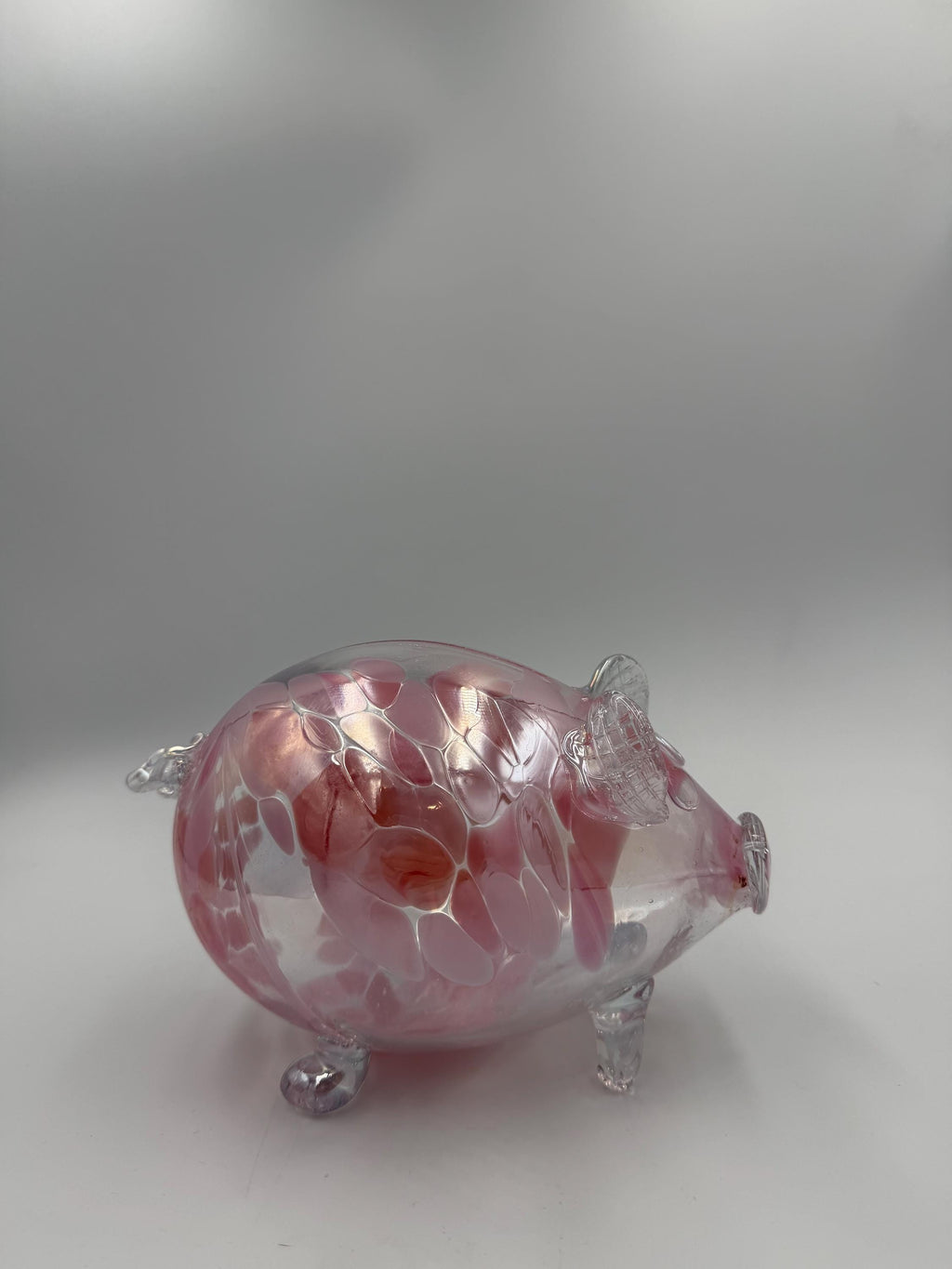 20cm Hand-Blown Pink Glass Piggy Bank – Decorative Art Glass Pig Sculpture