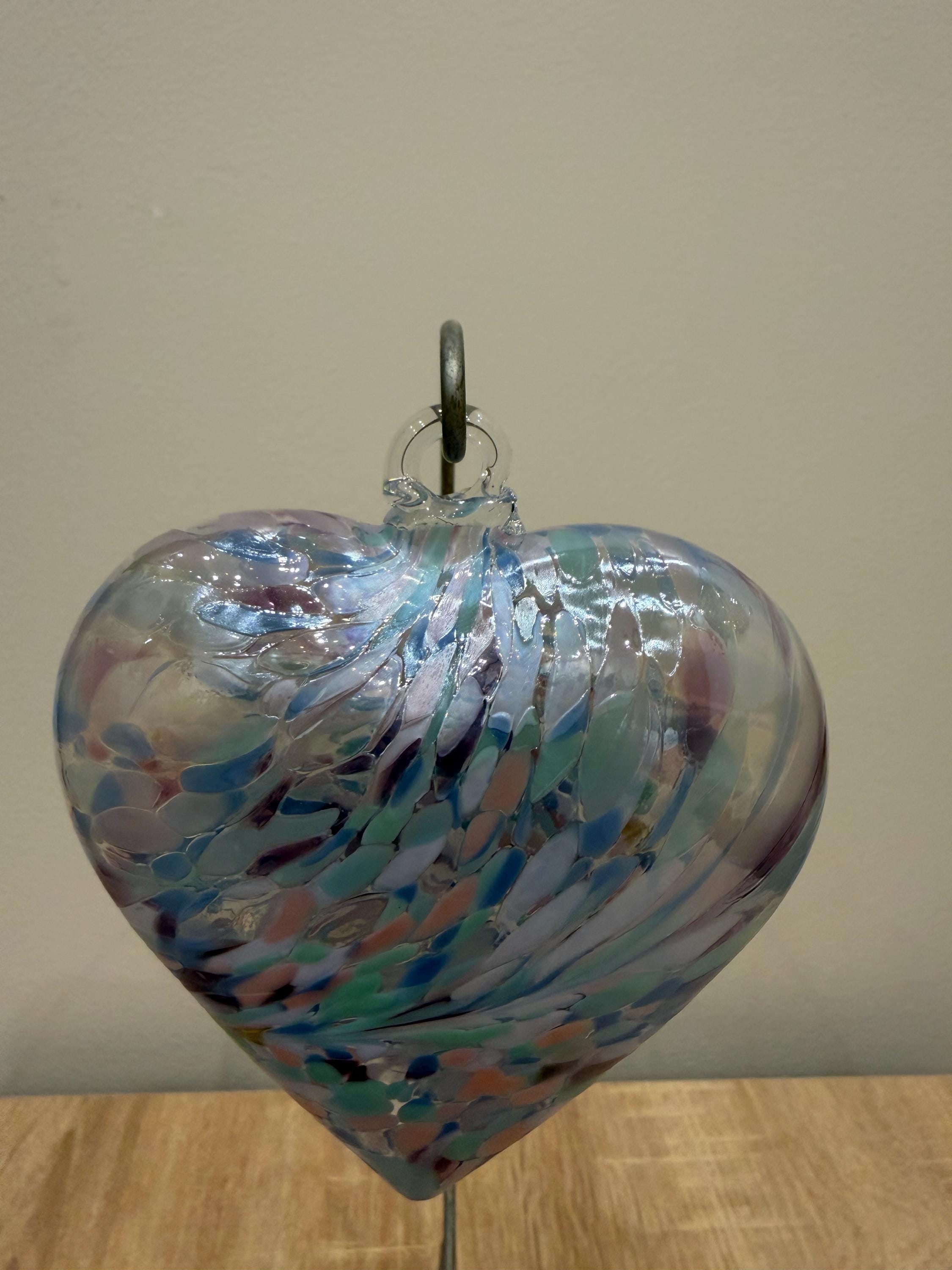 Handmade Multicolored Glass Heart Ornament 10cm – Artisan Suncatcher, Modern Decor