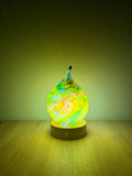 12cm Hand-Blown Rainbow Swirl Teardrop Glass Lamp – Color Changing LED Touch Light Wooden Base