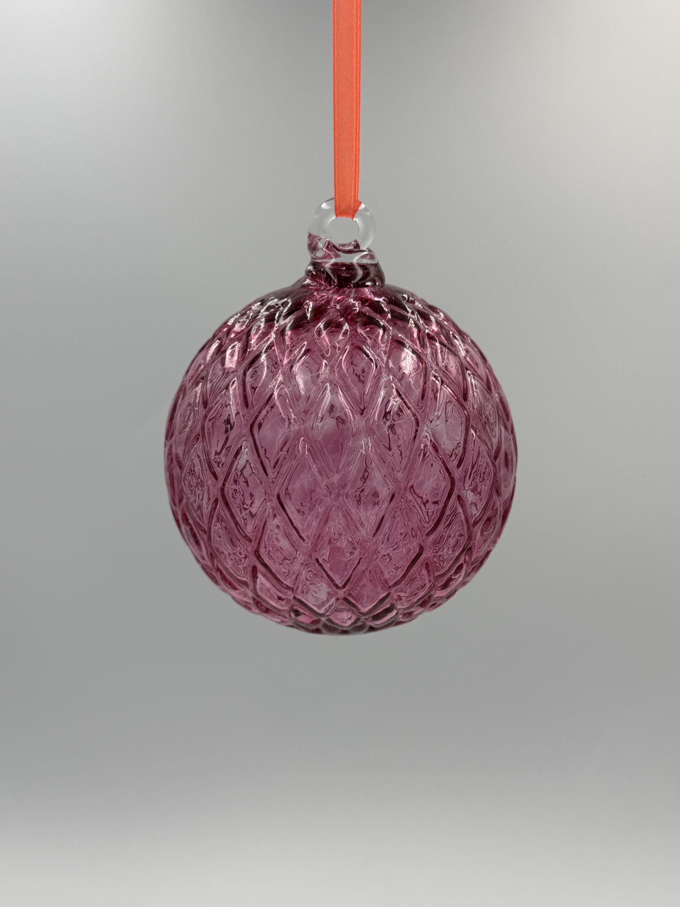 10cm Hand Blown Pink Glass Ball Ornament – Textured Hanging Glass Bauble